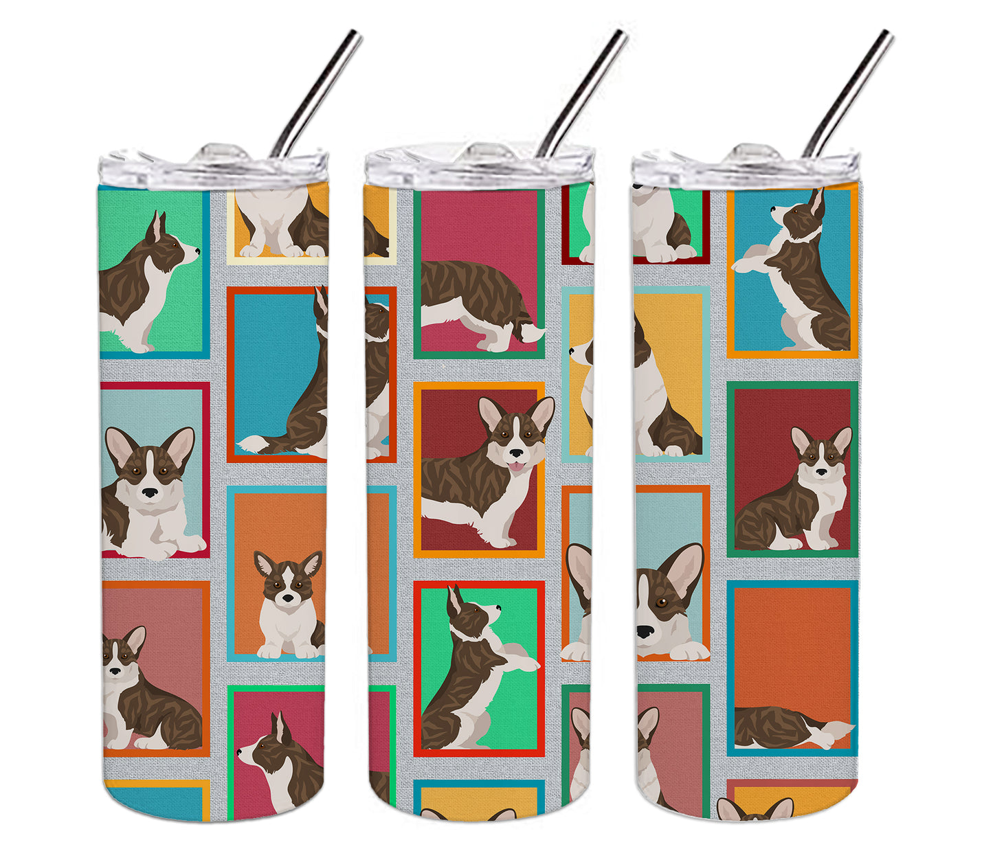 Lots of Brindle Cardigan Corgi Stainless Steel Skinny Tumbler