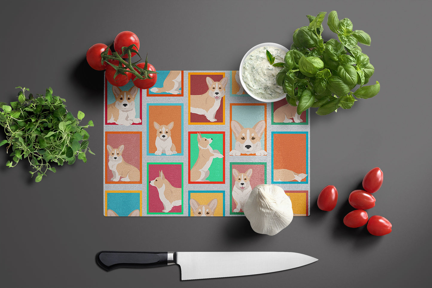 Lots of Fawn Cardigan Corgi Glass Cutting Board