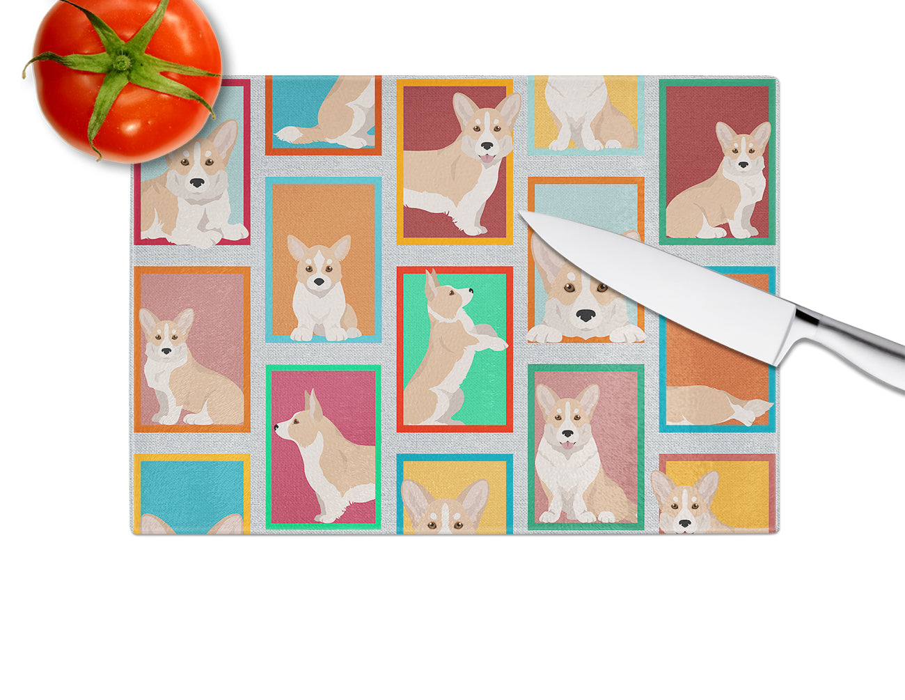 Lots of Fawn Cardigan Corgi Glass Cutting Board