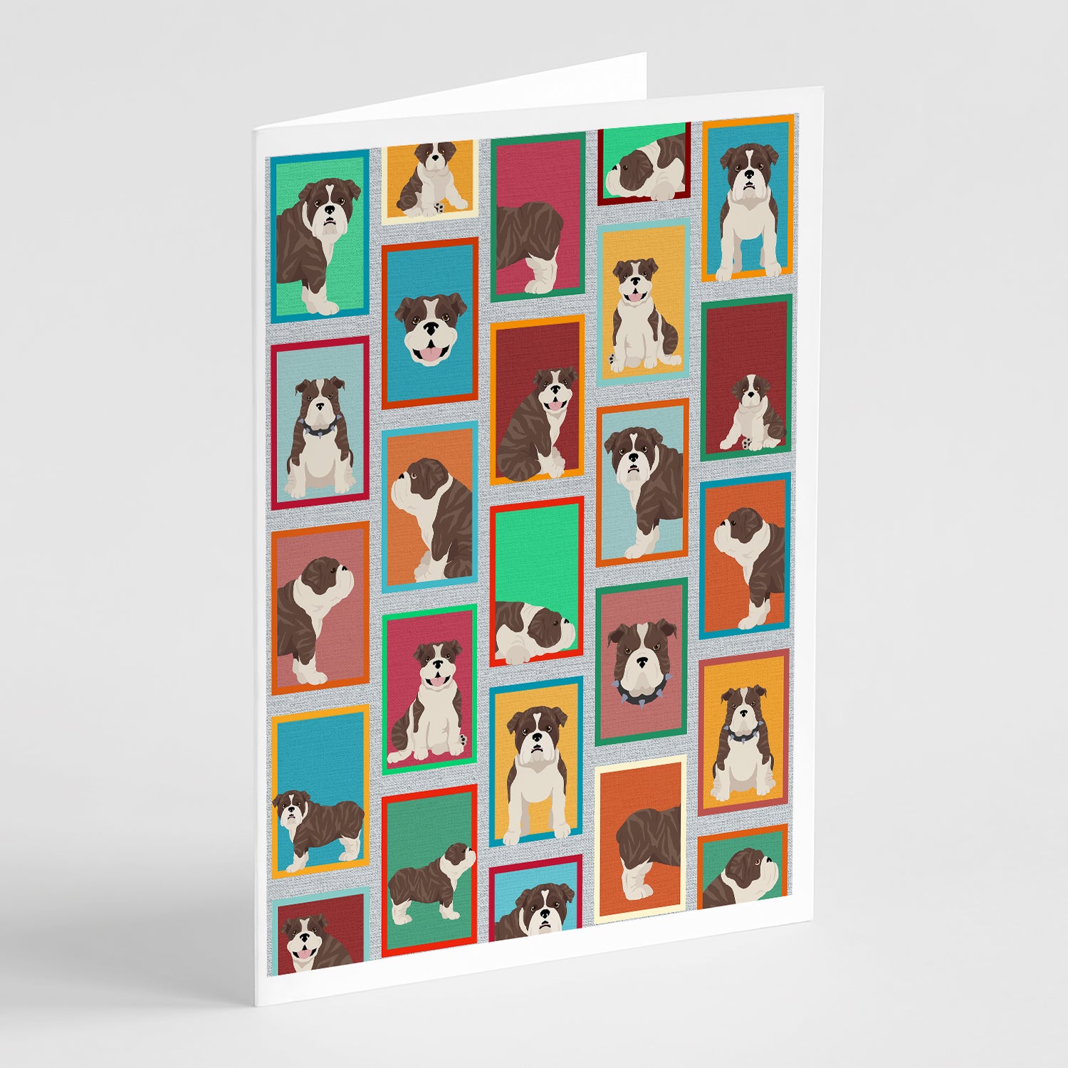 Buy this Lots of Brindle English Bulldog Greeting Cards Pack of 8