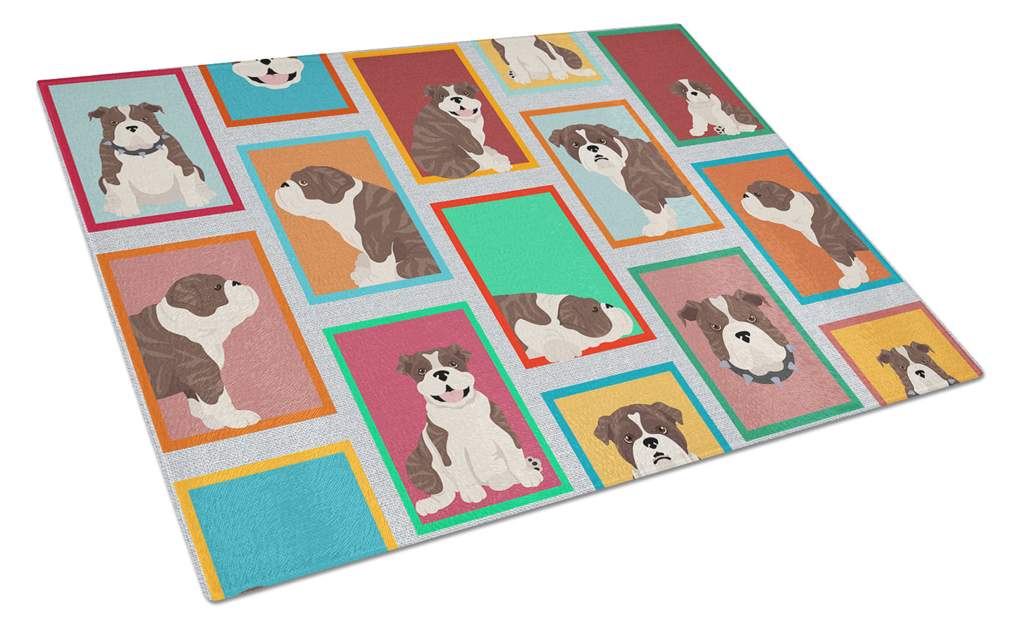 Buy this Lots of Brindle English Bulldog Glass Cutting Board