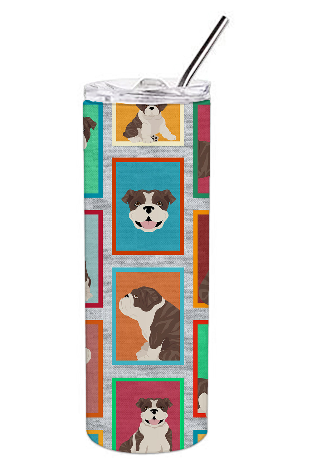 Lots of Brindle English Bulldog Stainless Steel Skinny Tumbler