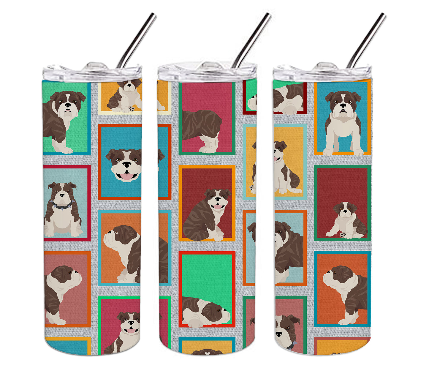 Lots of Brindle English Bulldog Stainless Steel Skinny Tumbler