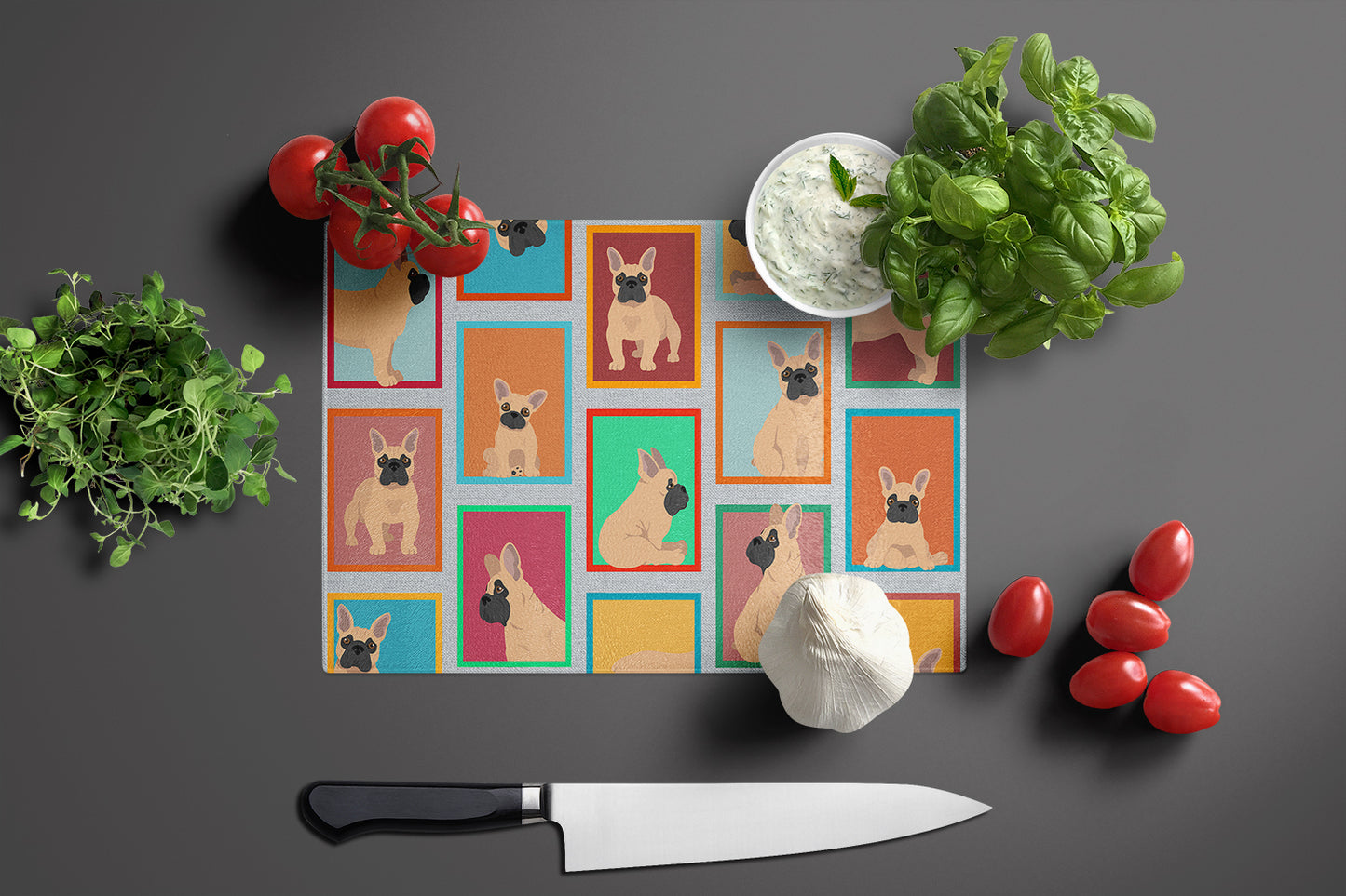 Lots of Fawn French Bulldog Glass Cutting Board