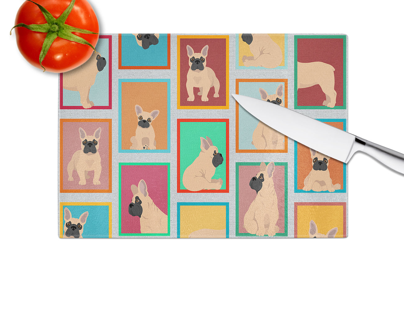 Lots of Fawn French Bulldog Glass Cutting Board