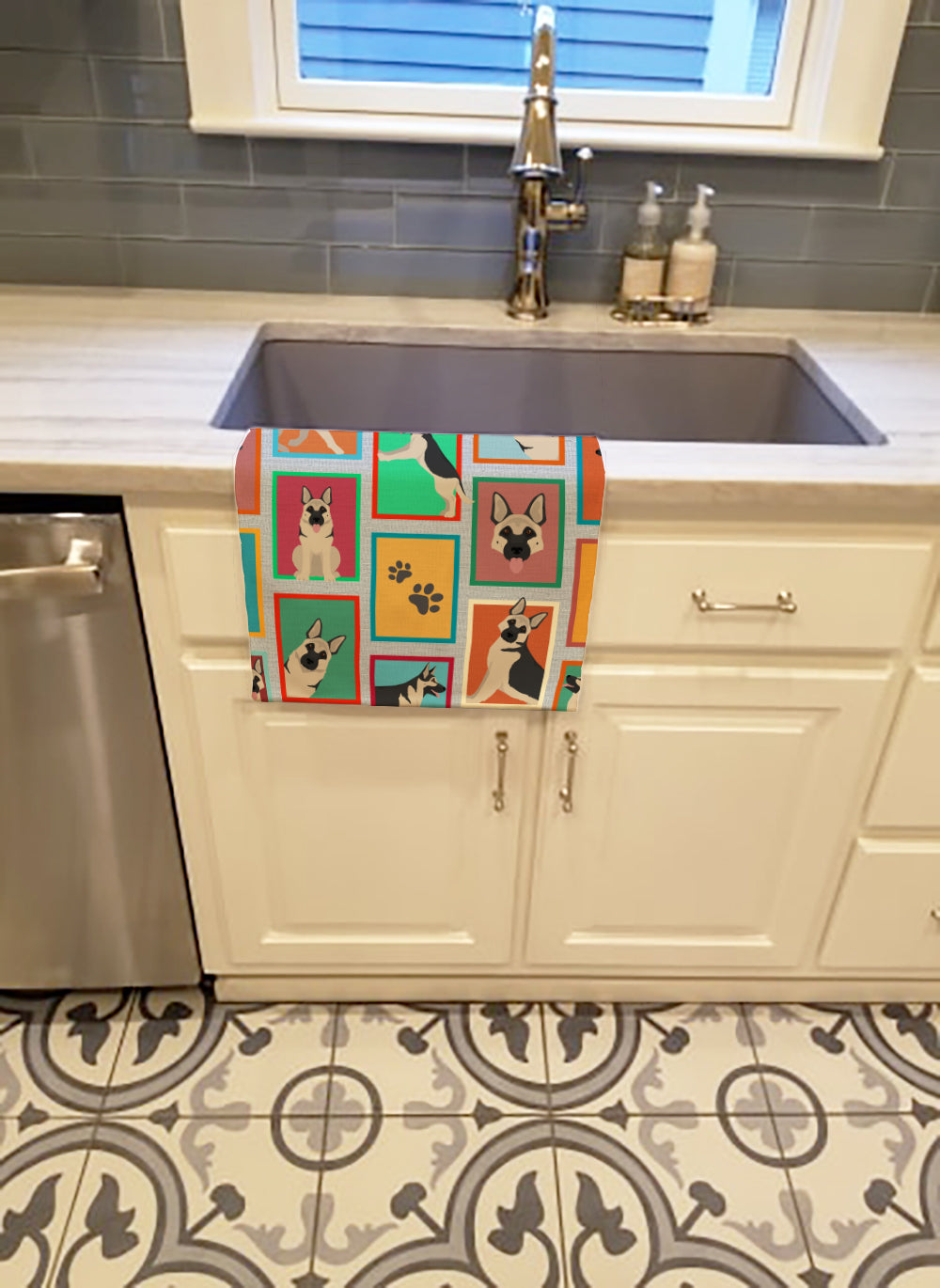 Lots of Black and Silver German Shepherd Kitchen Towel