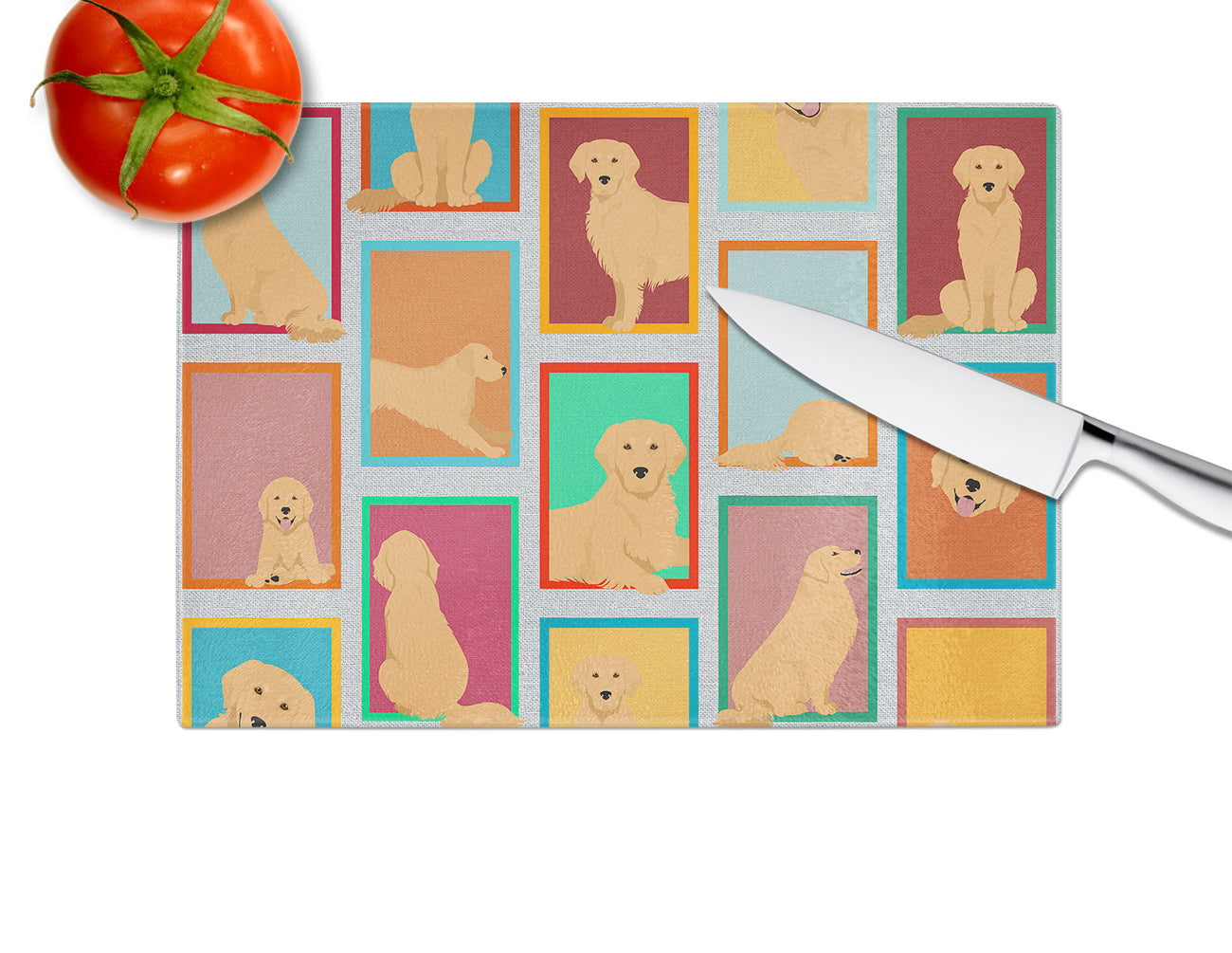 Lots of Golden Retriever Glass Cutting Board