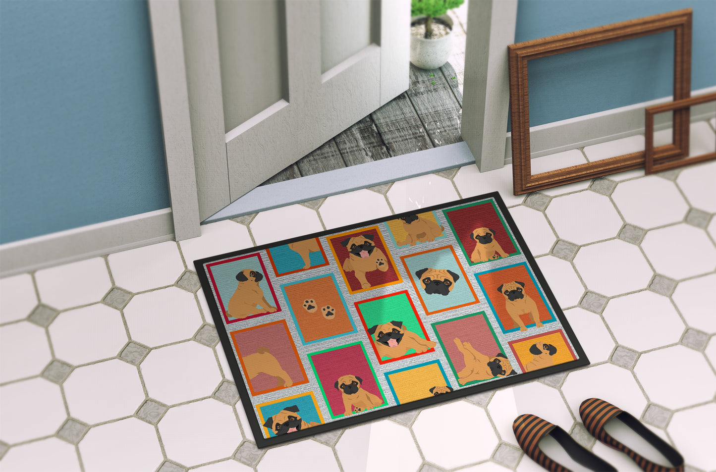 Lots of Apricot Pug Doormat