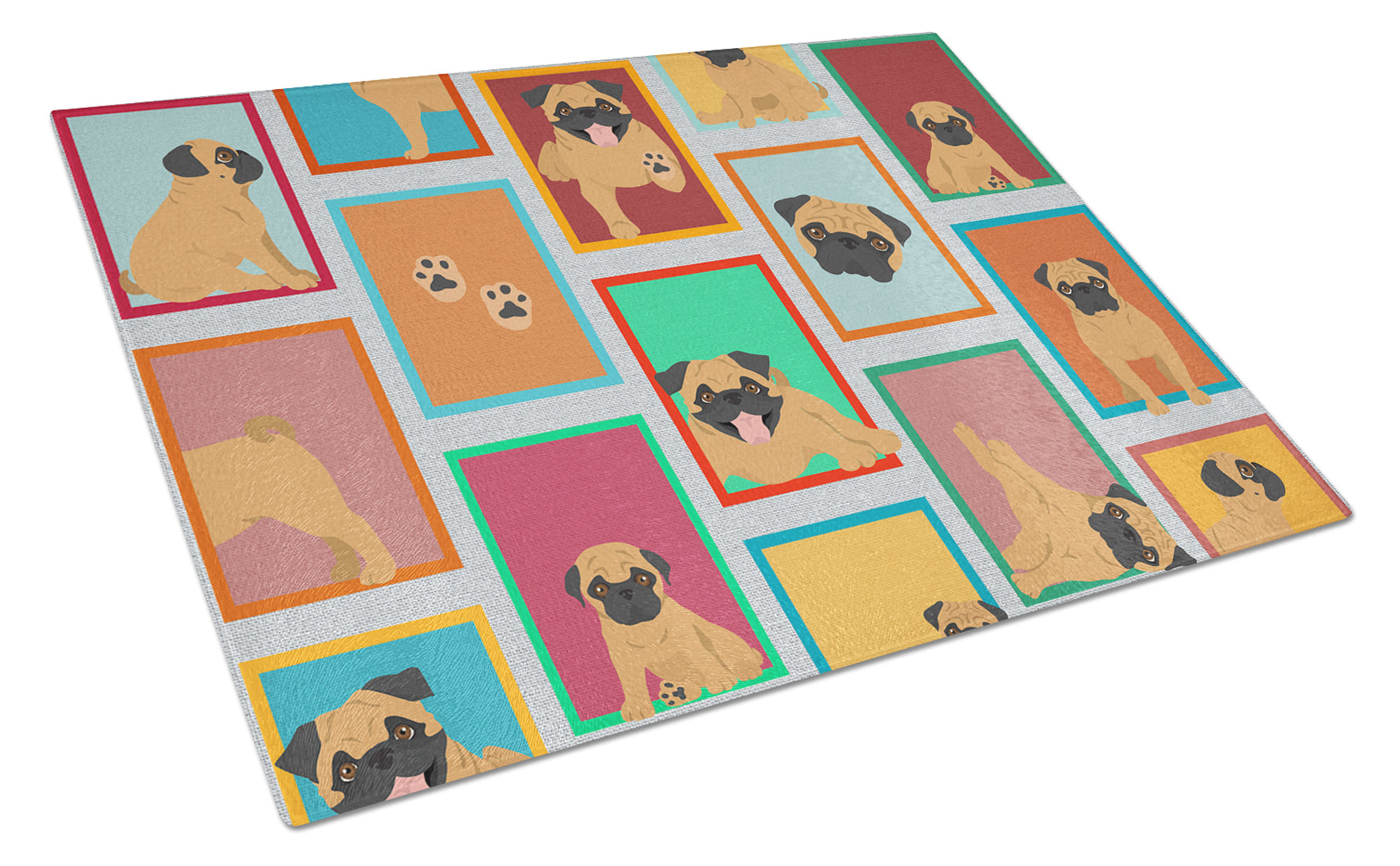 Buy this Lots of Apricot Pug Glass Cutting Board