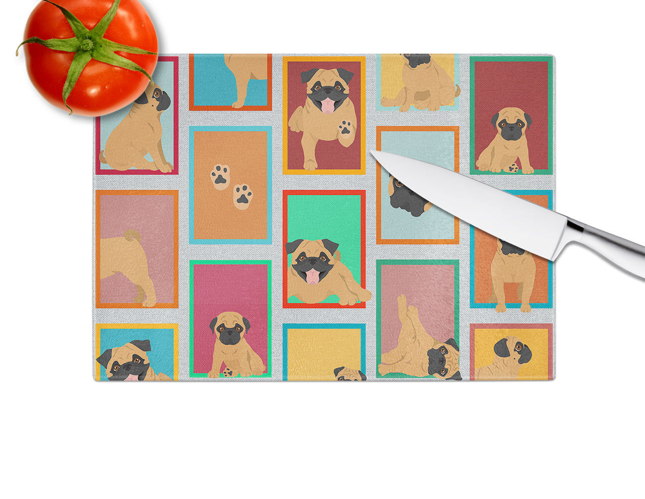 Lots of Apricot Pug Glass Cutting Board