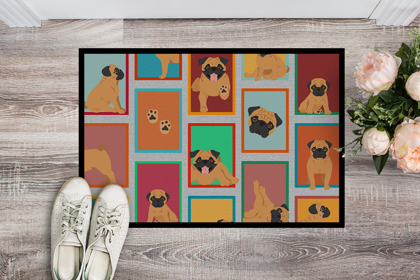 Lots of Apricot Pug Doormat