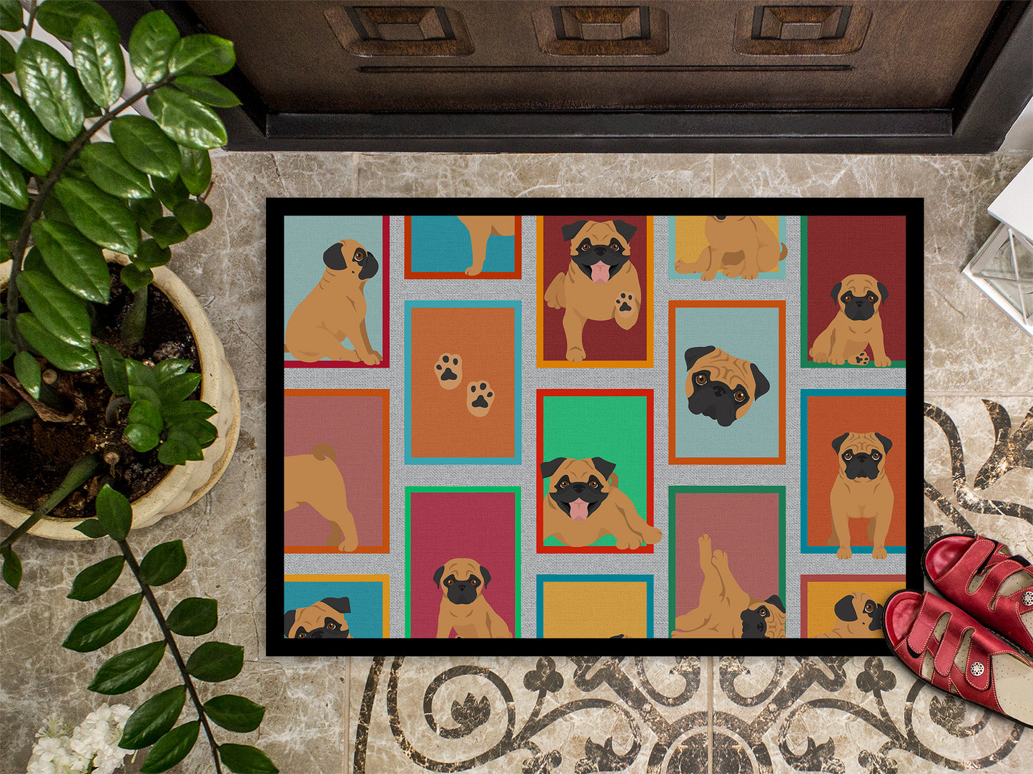 Lots of Apricot Pug Doormat