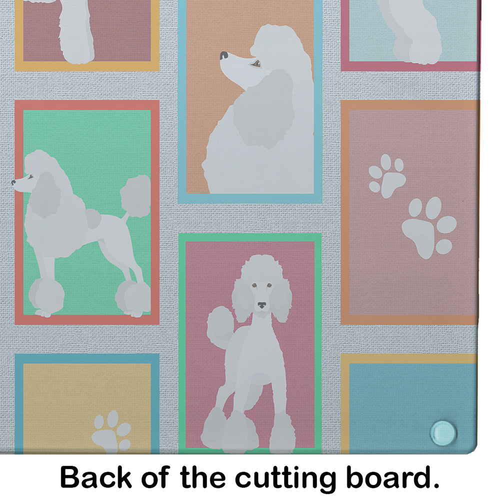 Lots of White Standard Poodle Glass Cutting Board