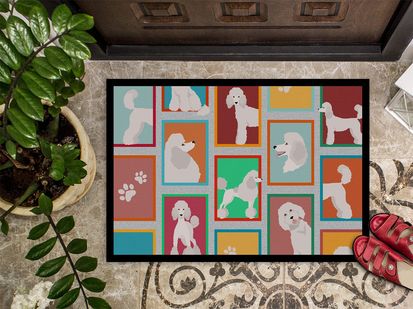 Lots of White Standard Poodle Doormat