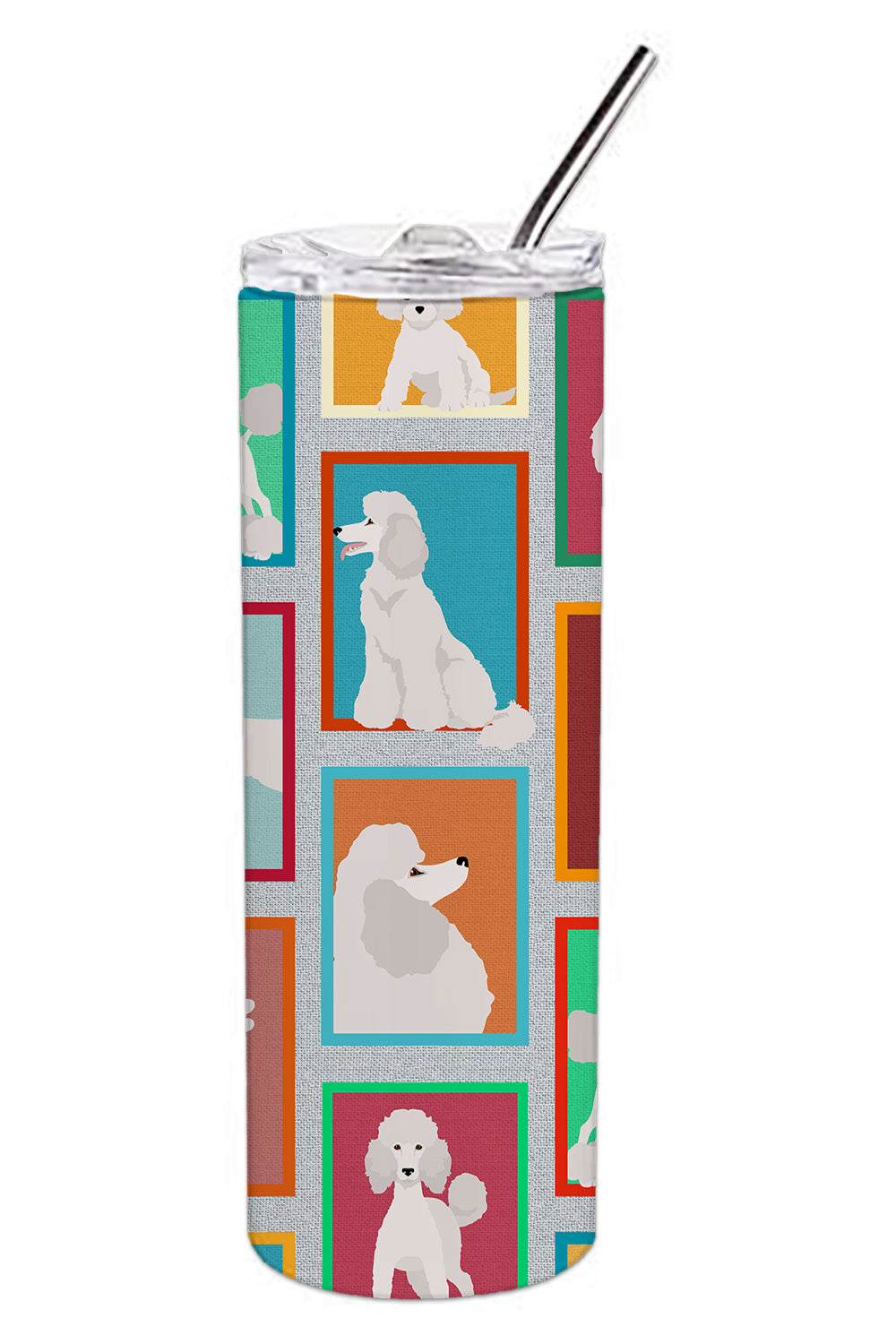 Lots of White Standard Poodle Stainless Steel Skinny Tumbler