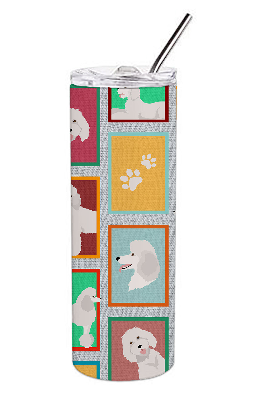 Lots of White Standard Poodle Stainless Steel Skinny Tumbler