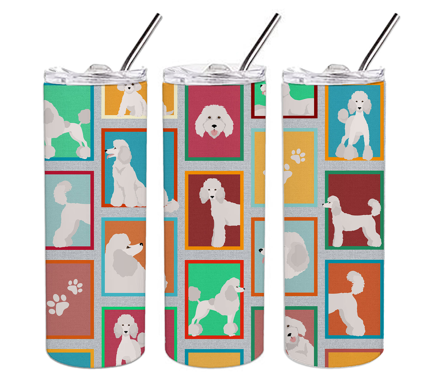 Lots of White Standard Poodle Stainless Steel Skinny Tumbler