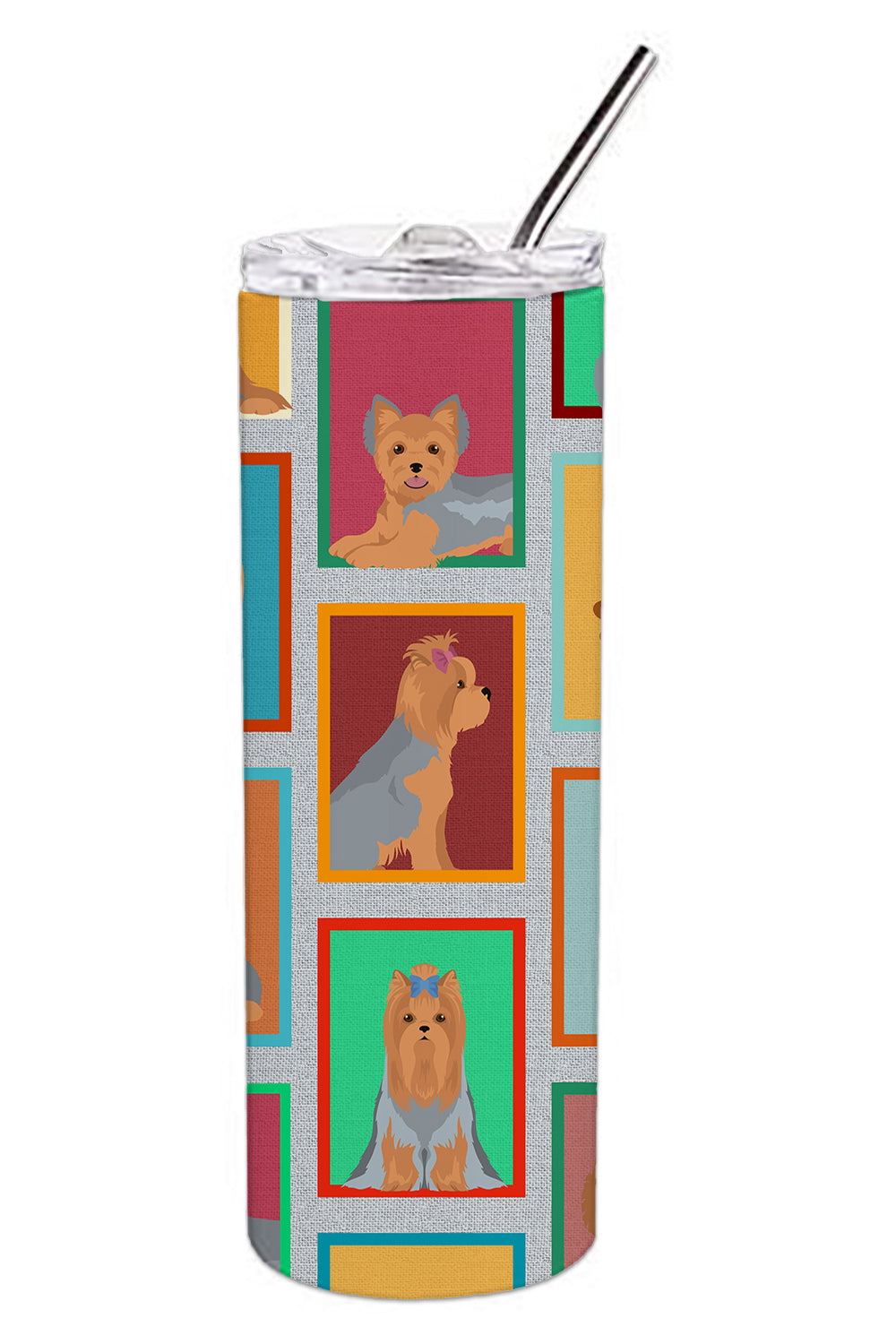 Buy this Lots of Blue and Tan Yorkie Stainless Steel Skinny Tumbler