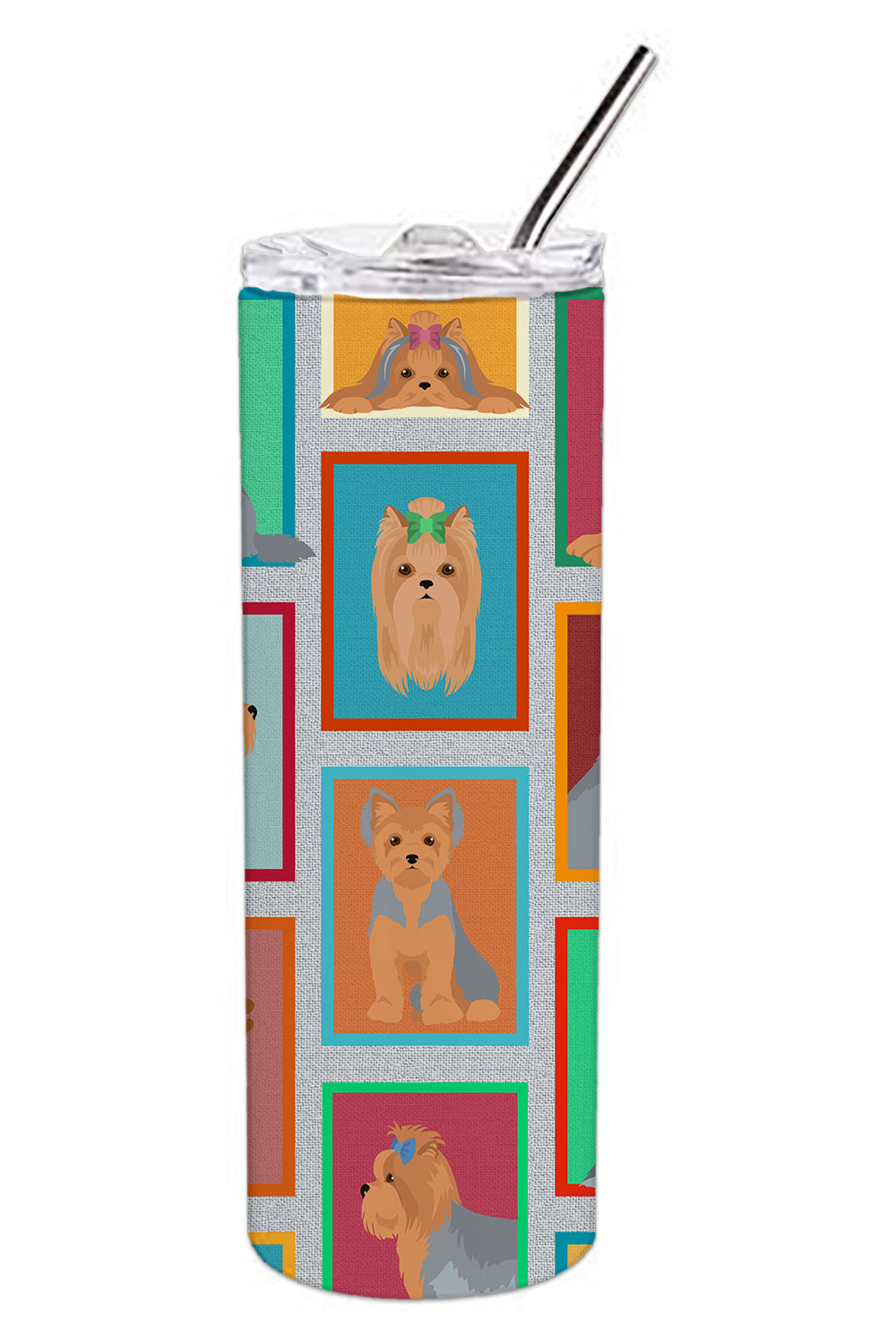 Lots of Blue and Tan Yorkie Stainless Steel Skinny Tumbler