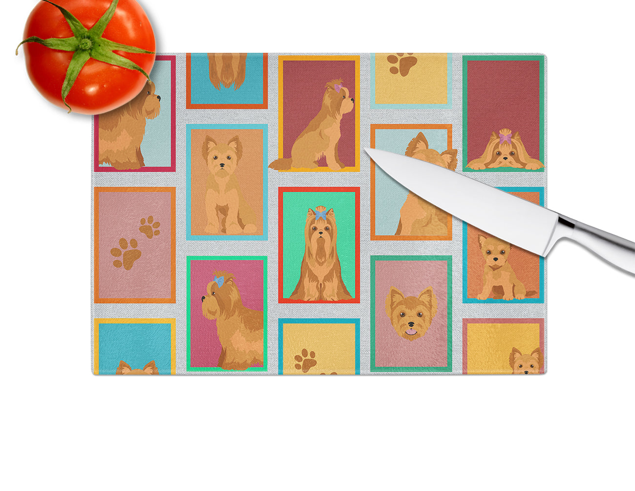 Lots of Red Yorkie Glass Cutting Board