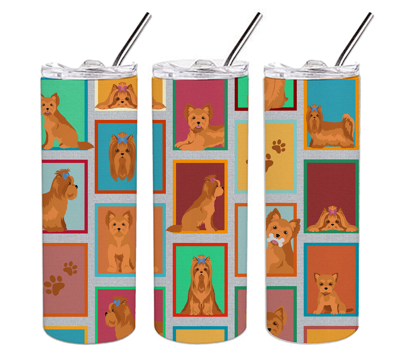 Lots of Red Yorkie Stainless Steel Skinny Tumbler