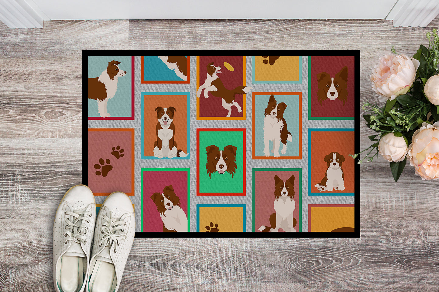 Lots of Red Border Collie Doormat