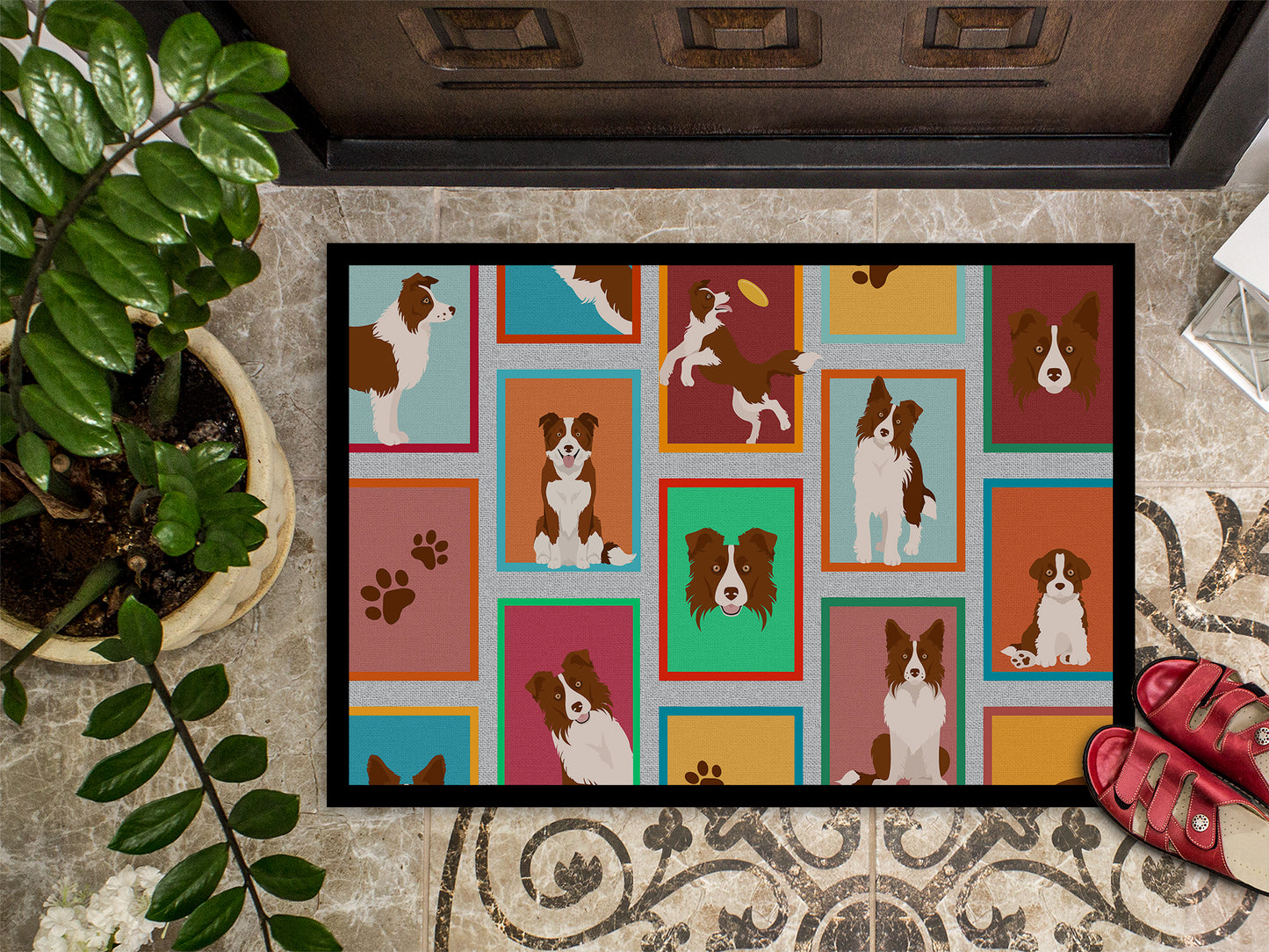 Lots of Red Border Collie Doormat