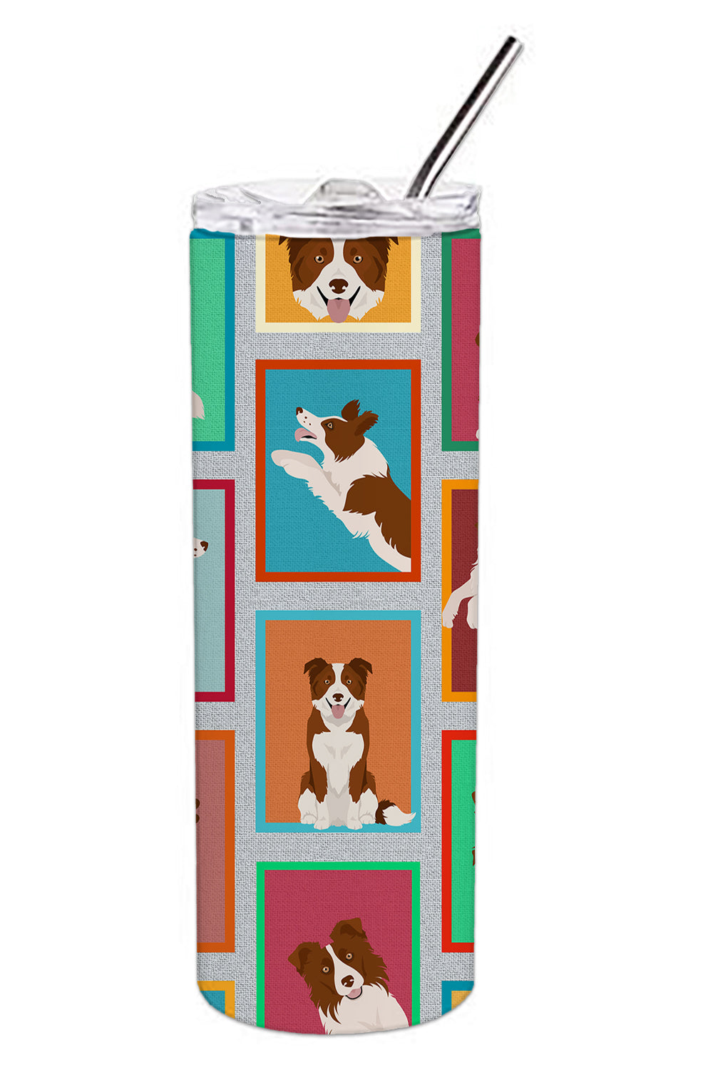 Lots of Red Border Collie Stainless Steel Skinny Tumbler