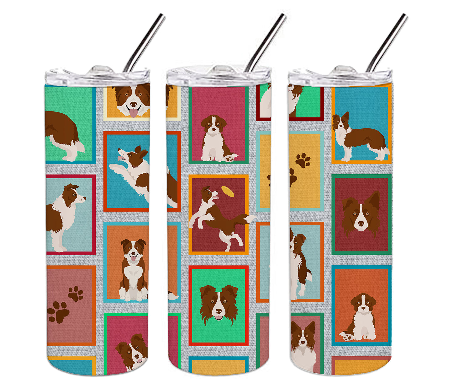 Lots of Red Border Collie Stainless Steel Skinny Tumbler