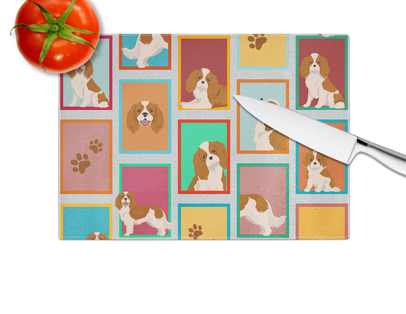 Lots of Blenheim Cavalier Spaniel Glass Cutting Board