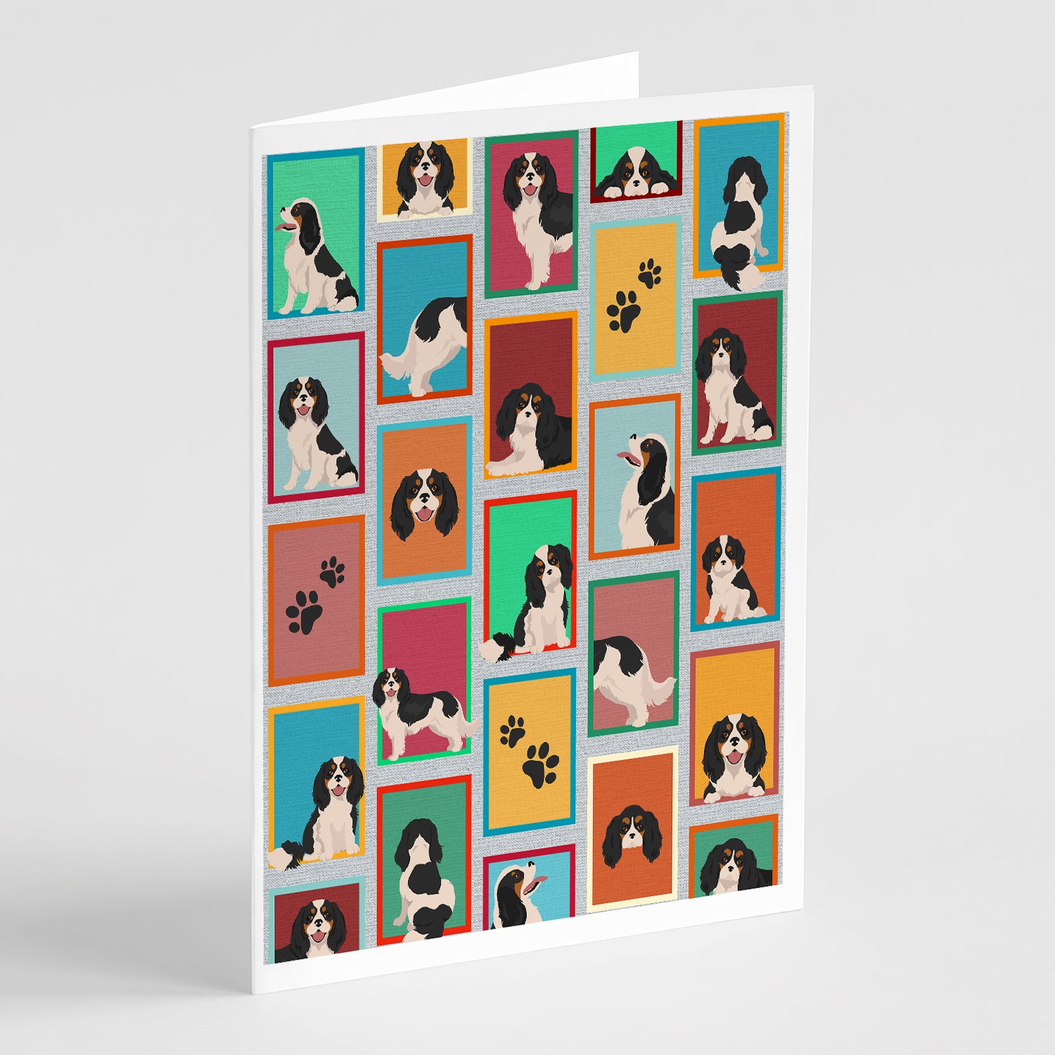 Buy this Lots of Tricolor Cavalier Spaniel Greeting Cards Pack of 8