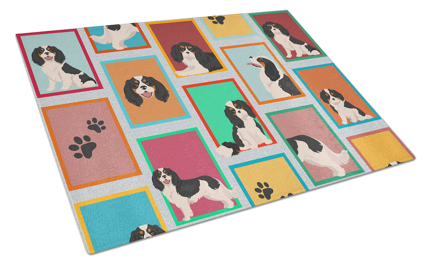 Buy this Lots of Tricolor Cavalier Spaniel Glass Cutting Board