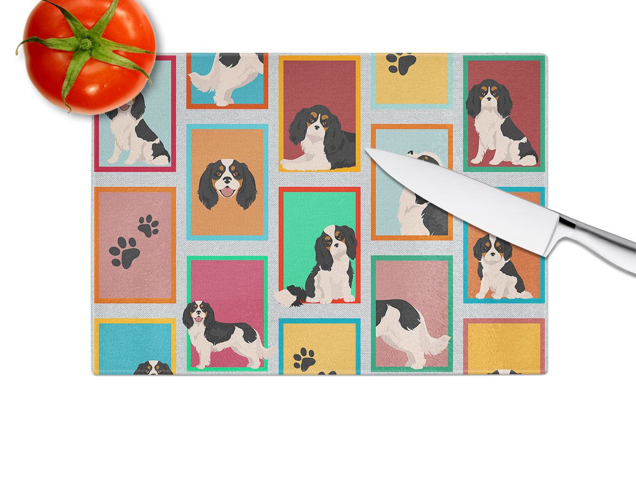 Lots of Tricolor Cavalier Spaniel Glass Cutting Board