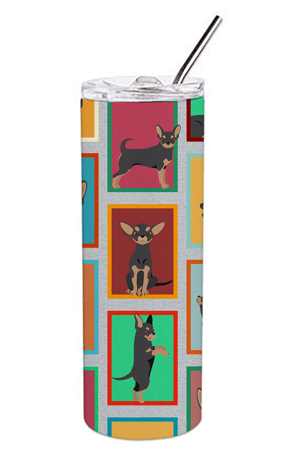 Buy this Lots of Black and Tan Chihuahua Stainless Steel Skinny Tumbler