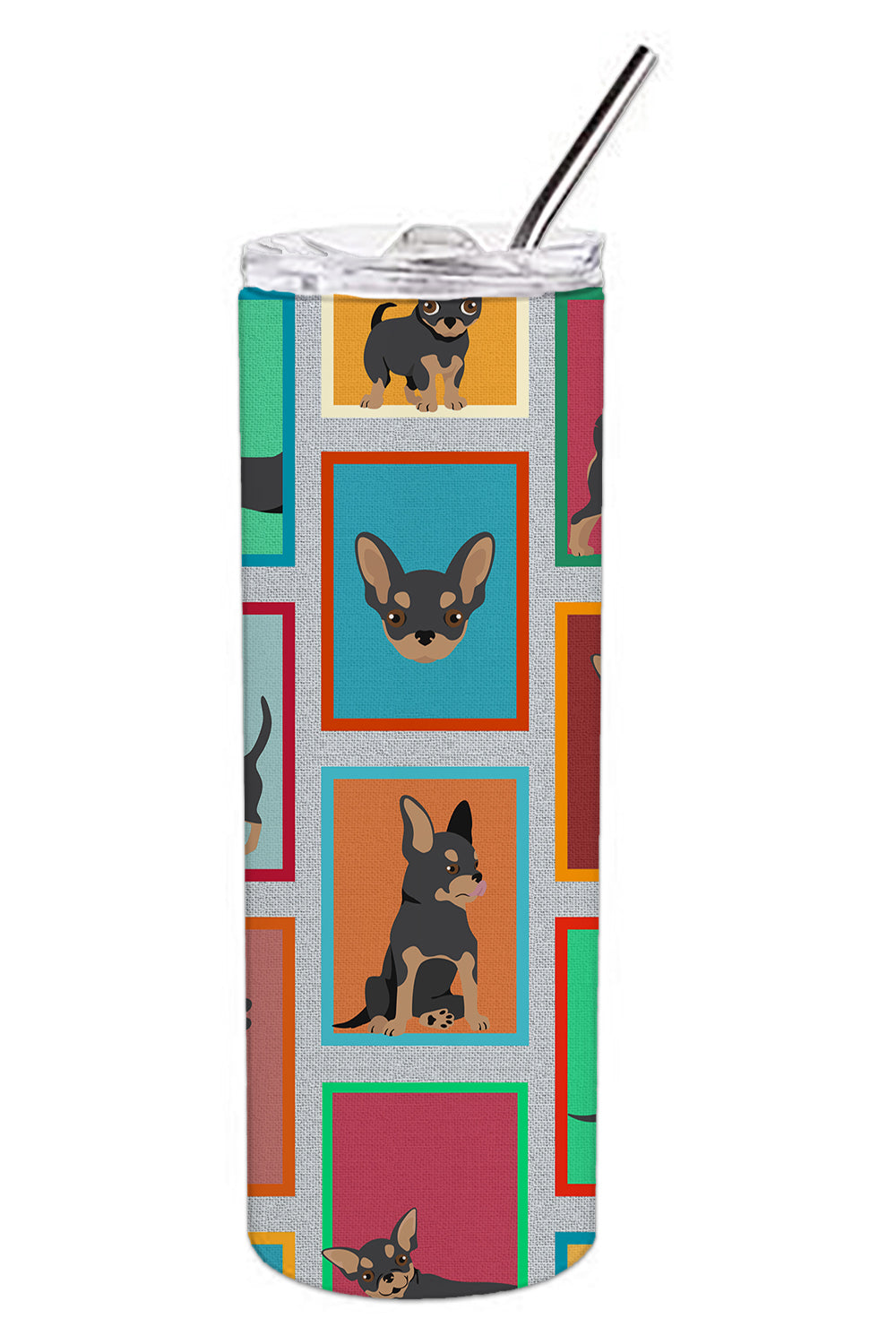 Lots of Black and Tan Chihuahua Stainless Steel Skinny Tumbler