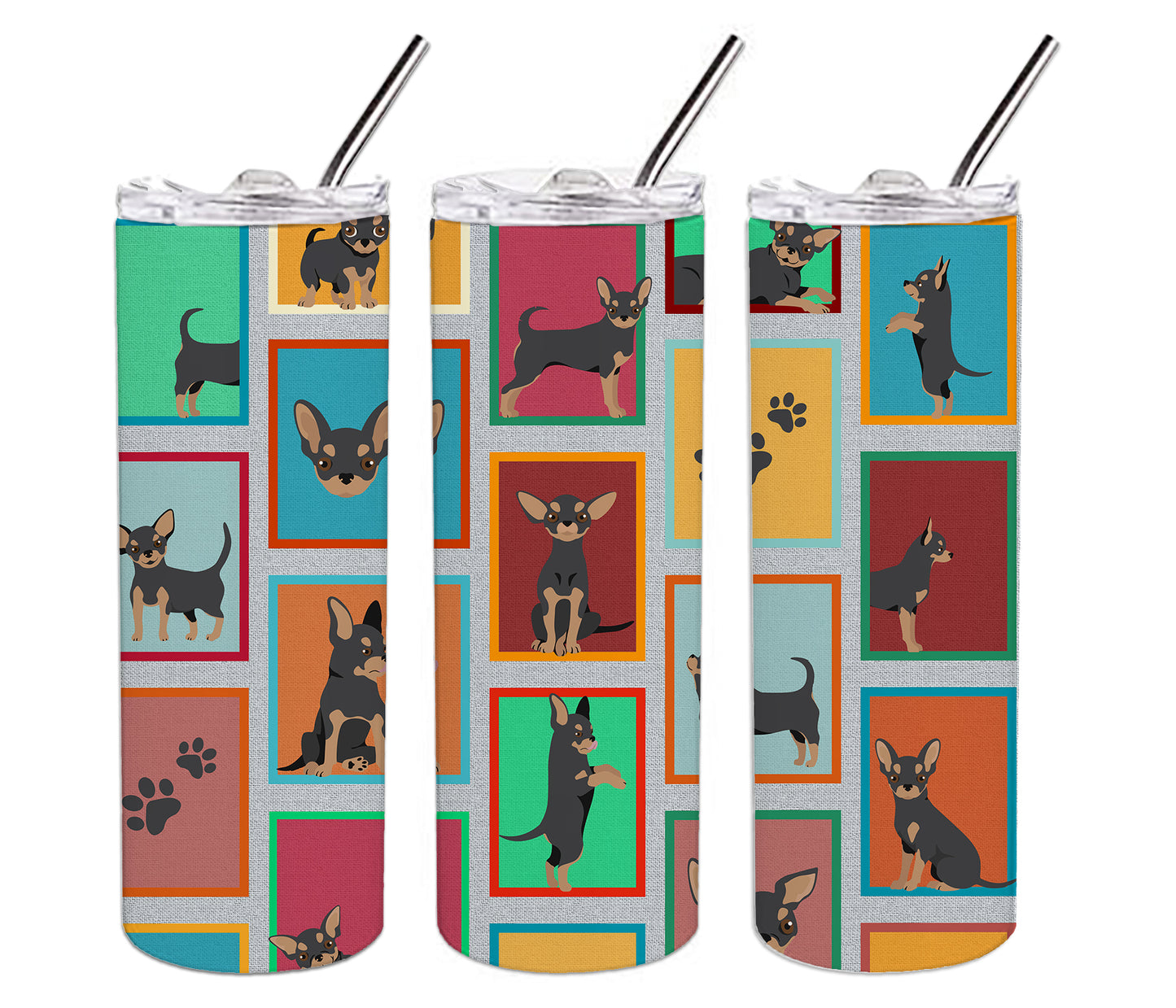 Lots of Black and Tan Chihuahua Stainless Steel Skinny Tumbler