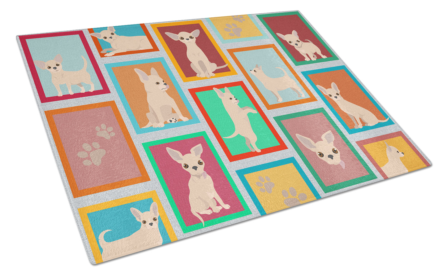 Buy this Lots of Cream Chihuahua Glass Cutting Board