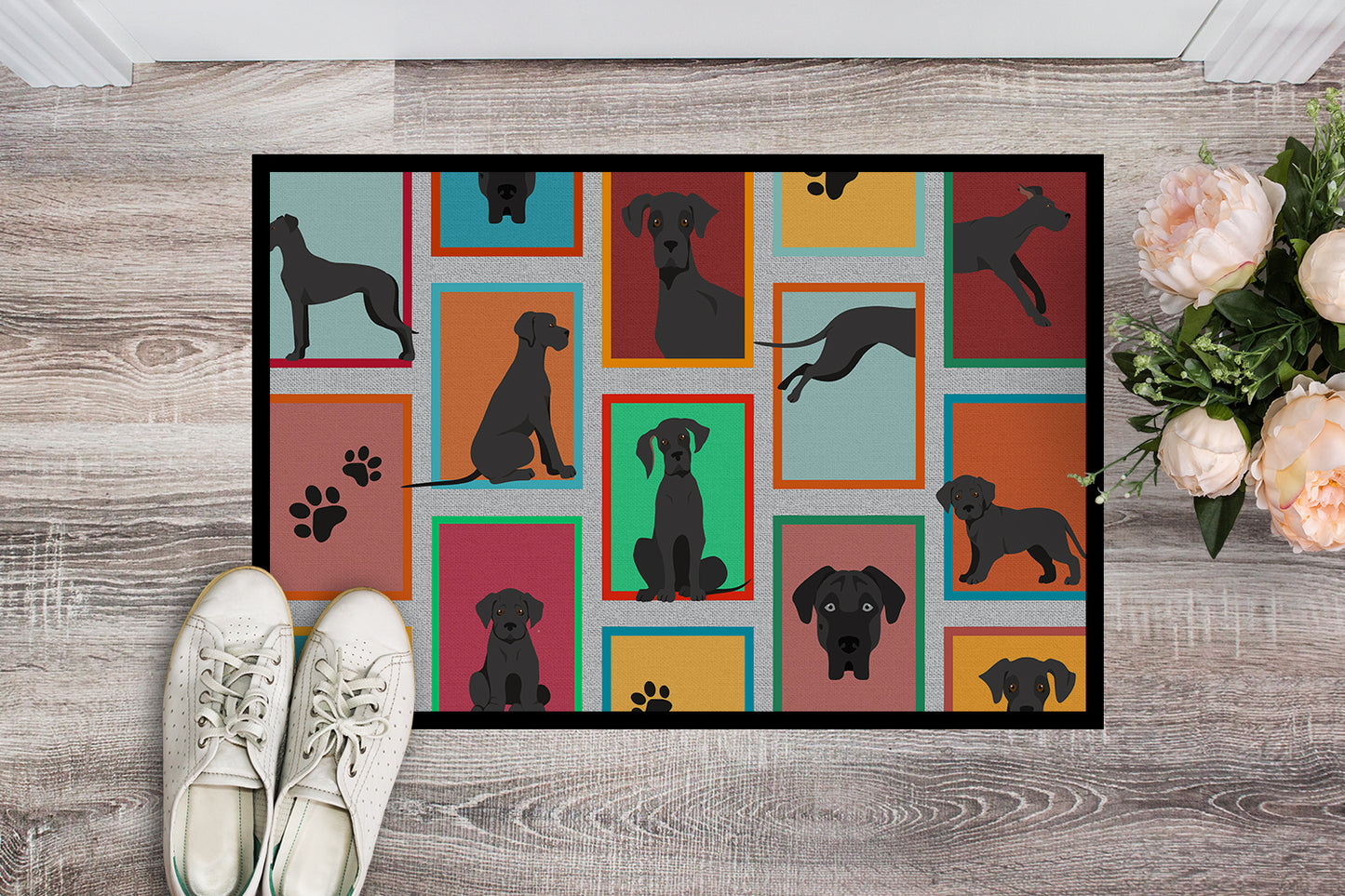 Lots of Black Great Dane Doormat