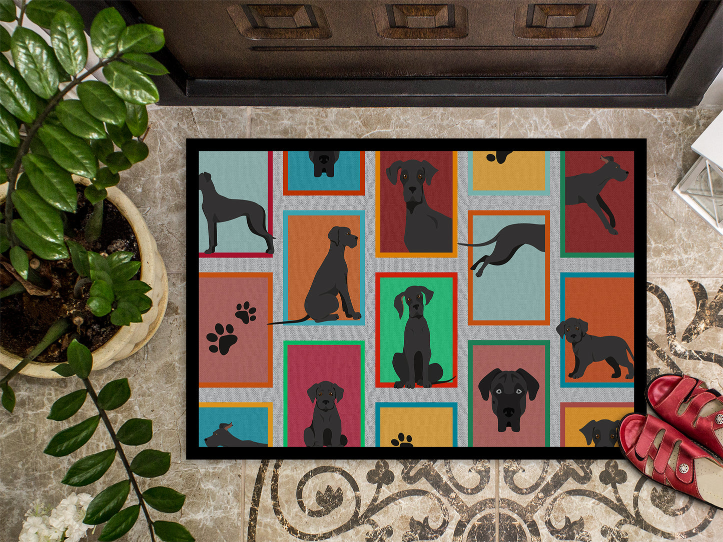 Lots of Black Great Dane Doormat