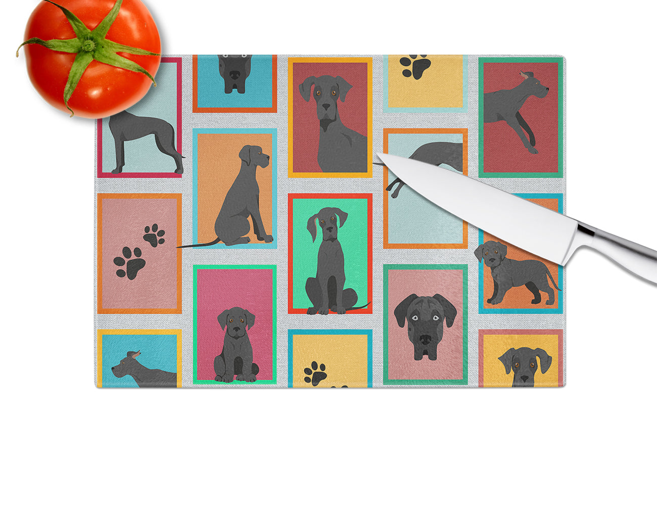 Lots of Black Great Dane Glass Cutting Board