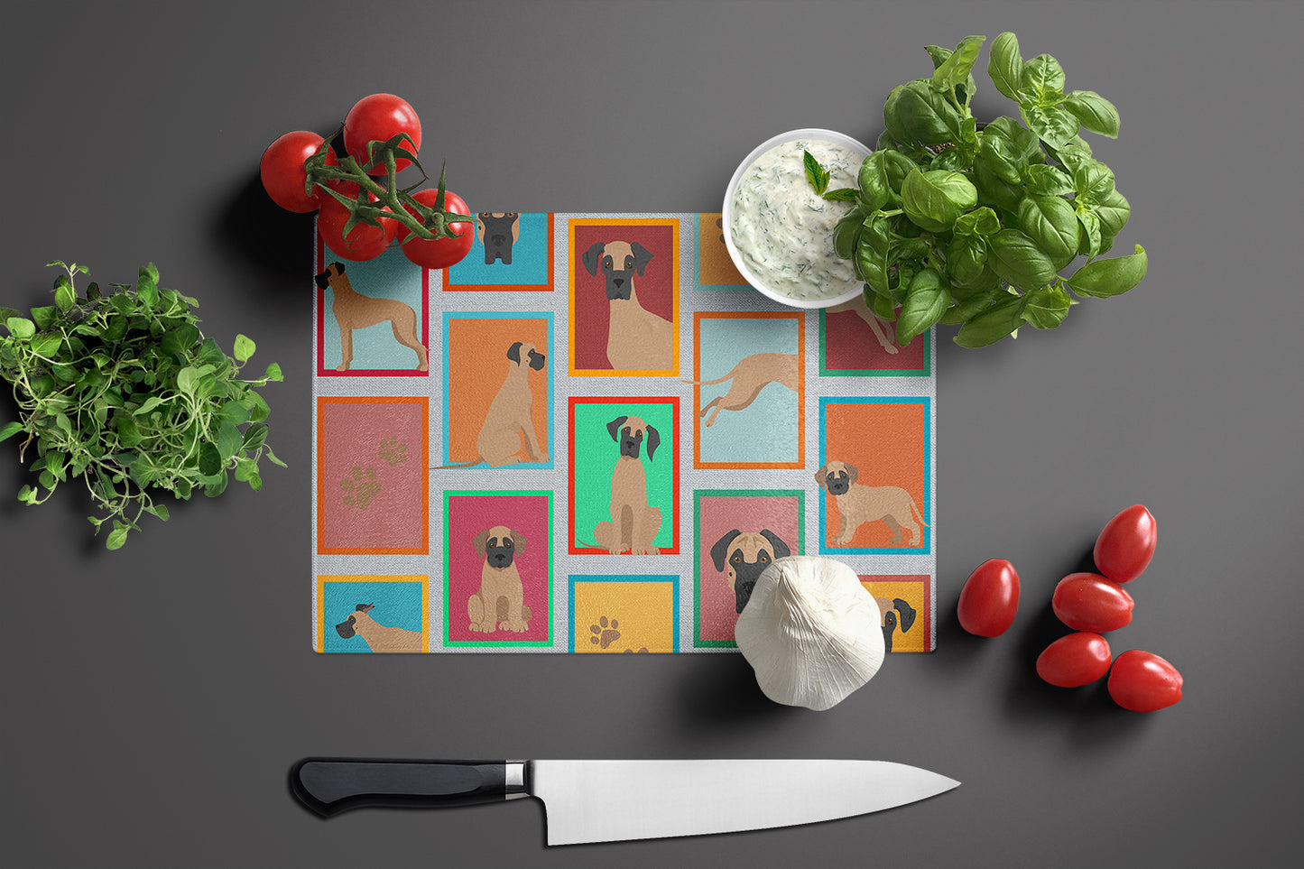 Lots of Fawn Great Dane Glass Cutting Board