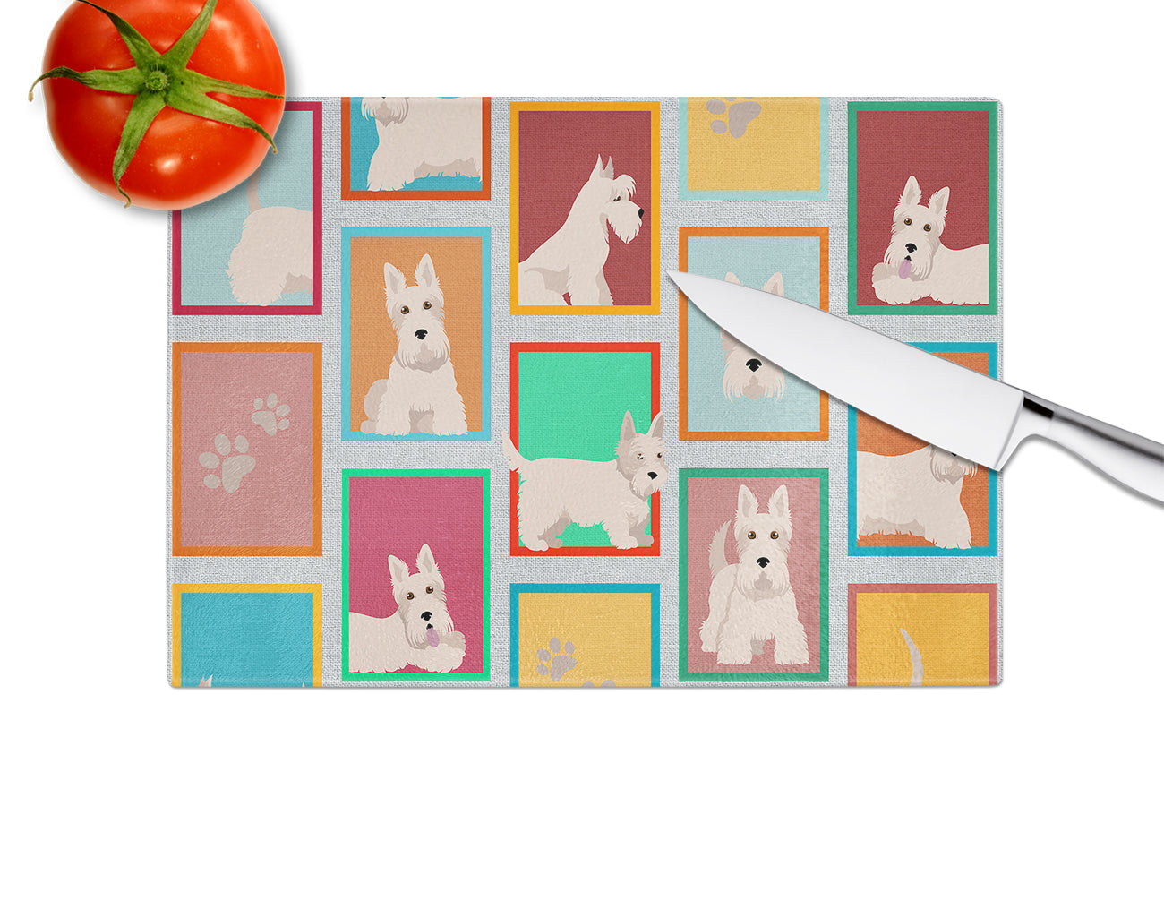 Lots of Wheaten Scottish Terrier Glass Cutting Board