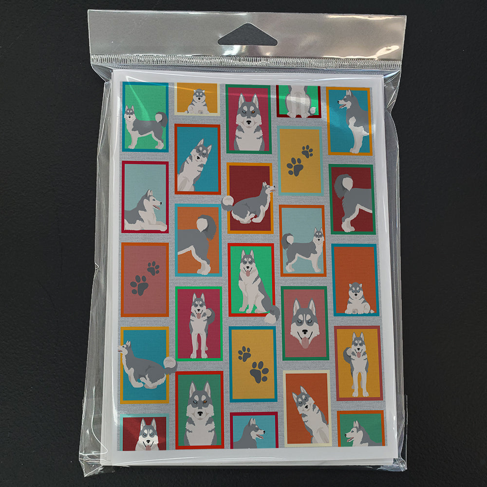 Lots of Grey Siberian Husky Greeting Cards Pack of 8