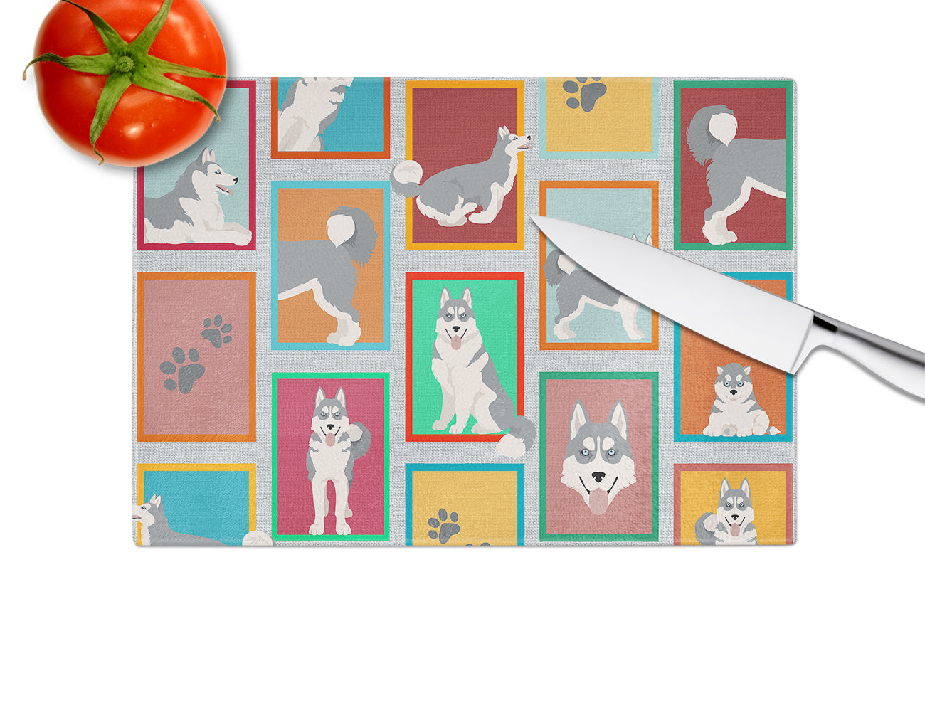 Lots of Grey Siberian Husky Glass Cutting Board