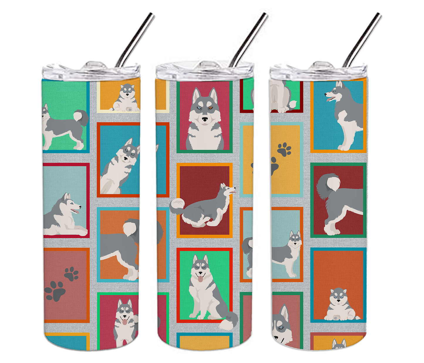 Lots of Grey Siberian Husky Stainless Steel Skinny Tumbler