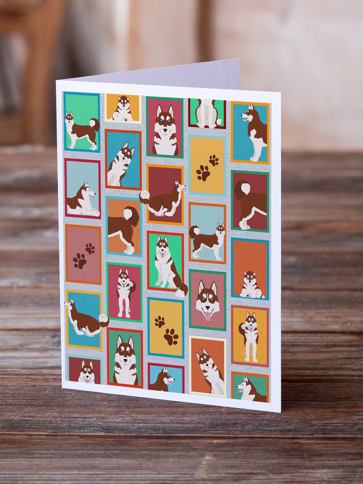 Lots of Red Siberian Husky Greeting Cards Pack of 8