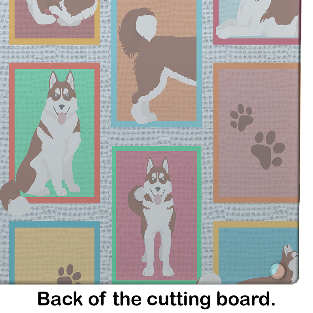 Lots of Red Siberian Husky Glass Cutting Board