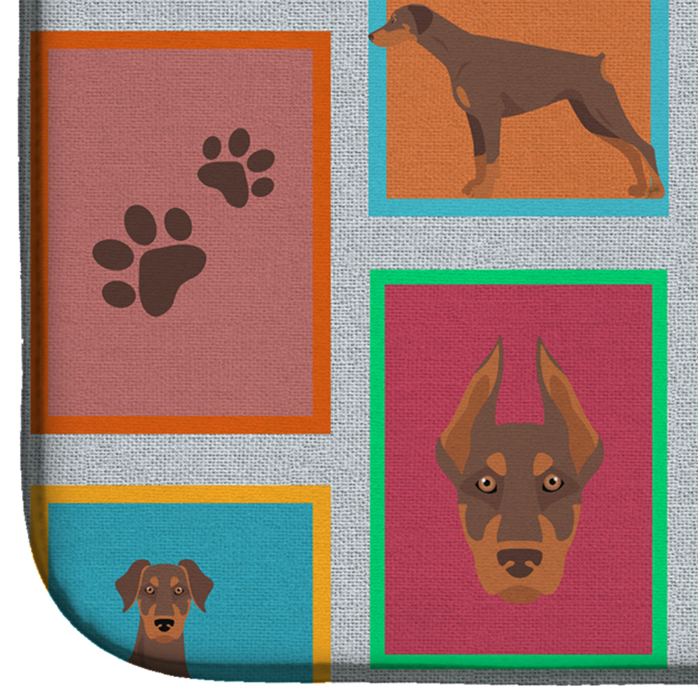 Lots of Red Doberman Pinscher Dish Drying Mat