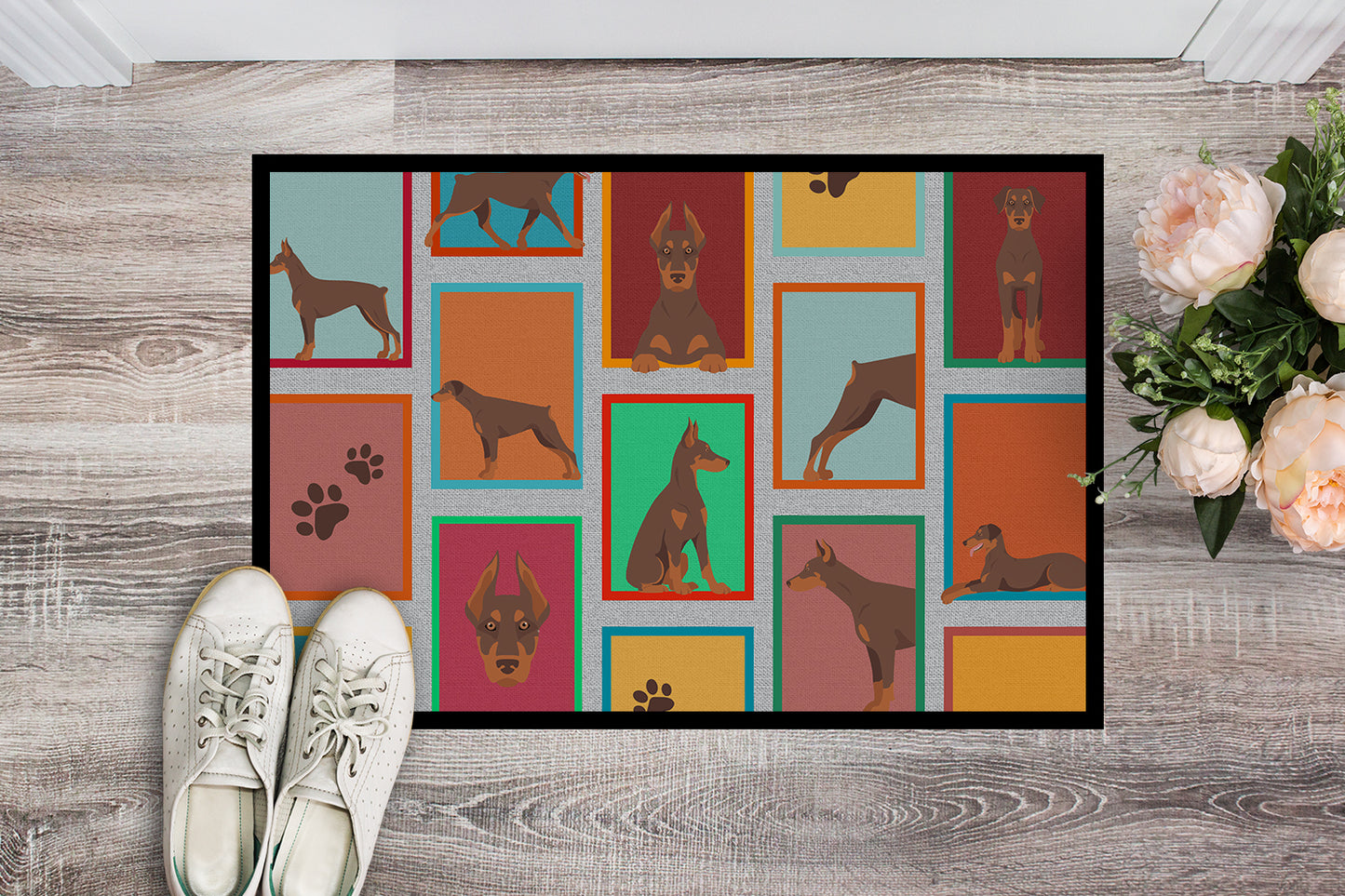 Lots of Red Doberman Pinscher Doormat