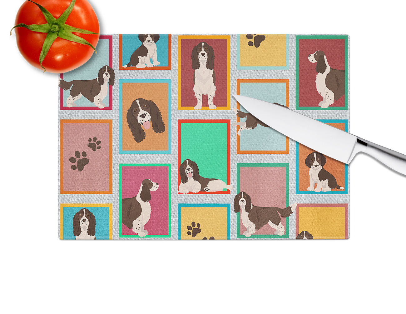 Lots of Liver English Springer Spaniel Glass Cutting Board